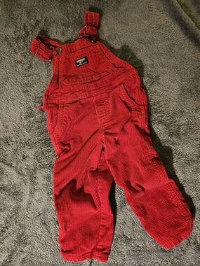 OshKosh B'gosh Bright Red Corduroy Kids Overalls Size 3t